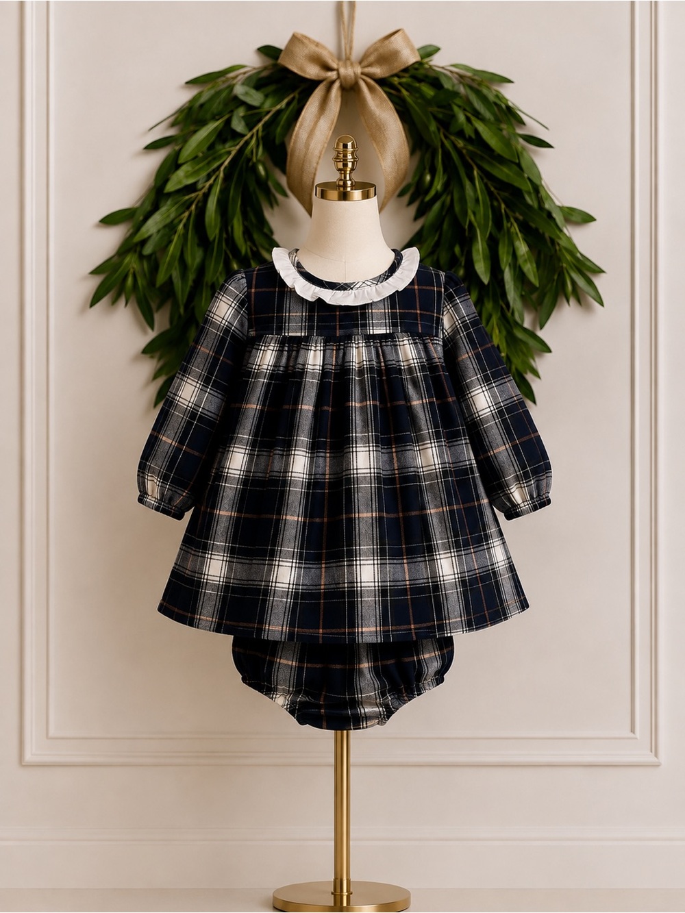 Edgehill Collection Blue Flannel Dress & Bloomers 12 Months